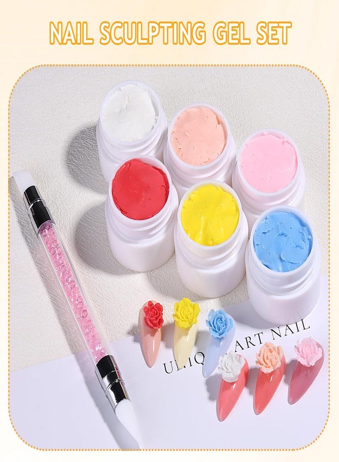 Furtherpretty Colored Sculpting Gel for Nail Art, 6 Colors Nail Clay for 3D Art, Non-Sticky Hard Solid Builder Gel with Silicone Carving Pen, Nail Molding Kit for Home Manicure & Professional Salon - Image 2